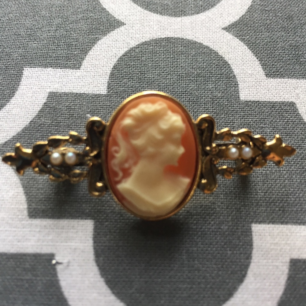 *On hold* - Gold & Pearl Bead “Cameo” Brooch
